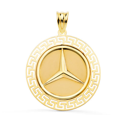 Medalla oro amarillo estrella tres puntas con borde de greca calada. 18k 27 mm