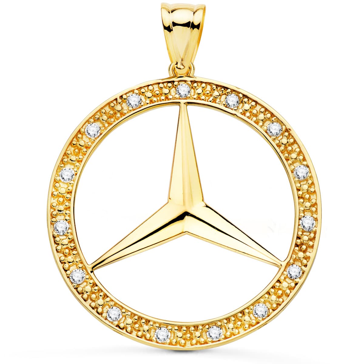 Medalla oro amarillo estrella con circonita 18k 35 mm