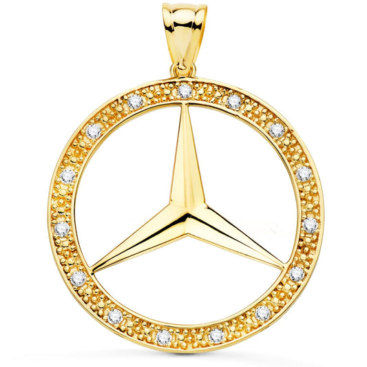 Medalla oro amarillo estrella con circonita 18k 35 mm