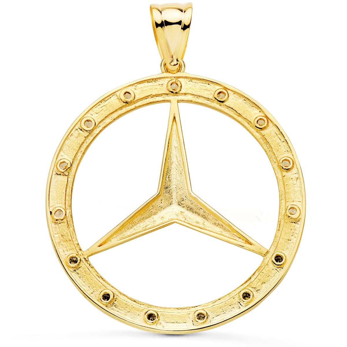 Medalla oro amarillo estrella con circonita 18k 35 mm