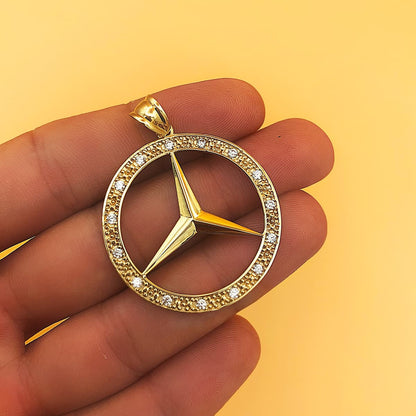 Medalla oro amarillo estrella con circonita 18k 35 mm