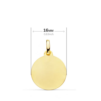 18k medalla oro amarillo virgen niña bisel 16 mm