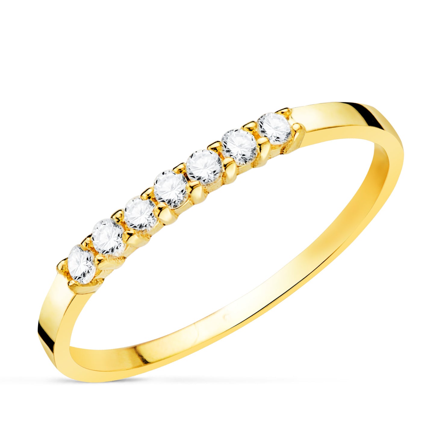 18k sortija oro amarillo 7 diamantes talla brillante 0.160 qts. si-h