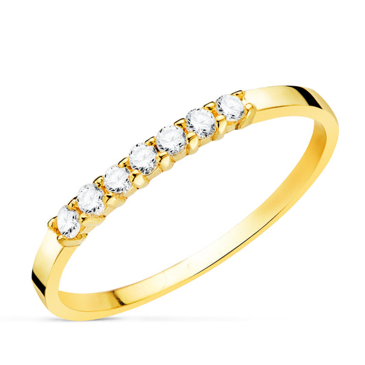 18k sortija oro amarillo 7 diamantes talla brillante 0.160 qts. si-h