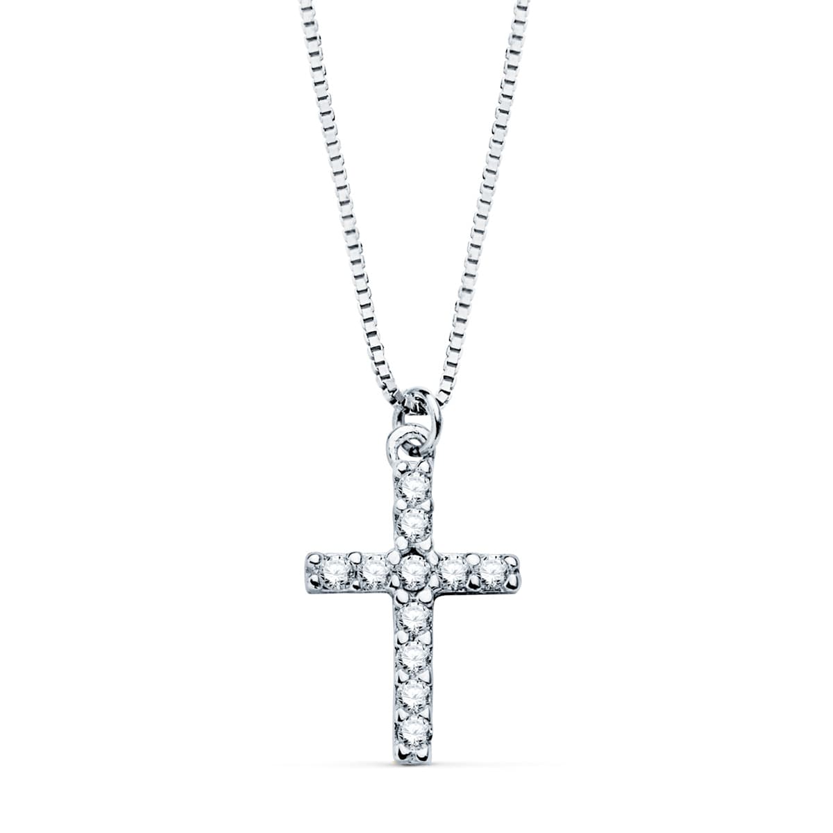 18k collar oro blanco cruz 11 × 8 mm con 11 diamantes (0.09 qt.)