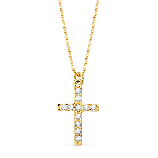 18k collar oro amarillo cruz 11 × 8 mm con 11 diamantes (0.09 qt.)