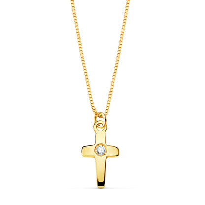 18k collar oro amarillo cruz 8 × 5 mm con diamante (0.015 qt.)