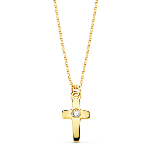 18k collar oro amarillo cruz 8 × 5 mm con diamante (0.015 qt.)