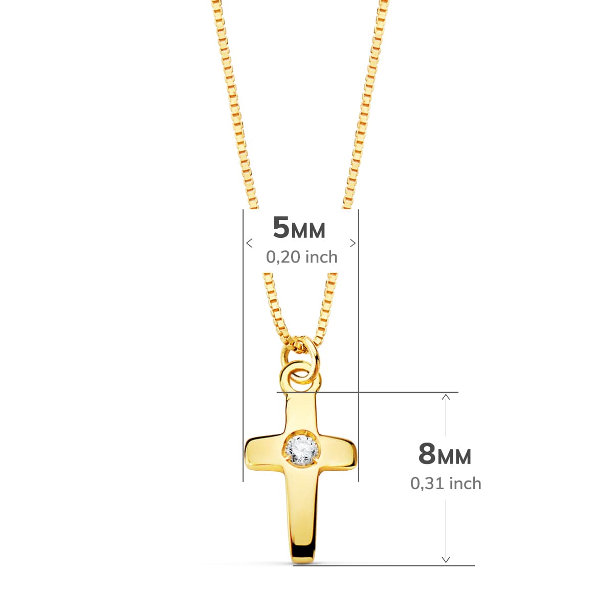 18k collar oro amarillo cruz 8 × 5 mm con diamante (0.015 qt.)