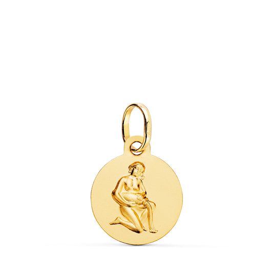 Medalla de oro amarillo horóscopo Acuario matizada 13 mm