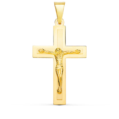 18k cruz oro amarillo brillo y mate con Cristo 32 × 20 mm