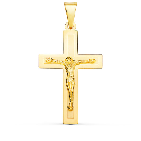 18k cruz oro amarillo brillo y mate con Cristo 32 × 20 mm