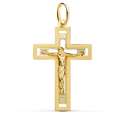 18k cruz oro amarillo con Cristo tallada 35 × 22 mm