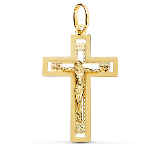 18k cruz oro amarillo con Cristo tallada 35 × 22 mm