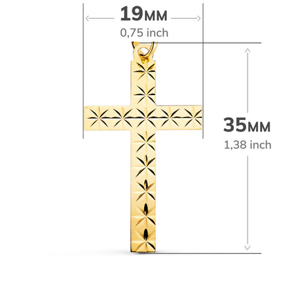 18k cruz oro amarillo sin Cristo tallada 35 × 19 mm