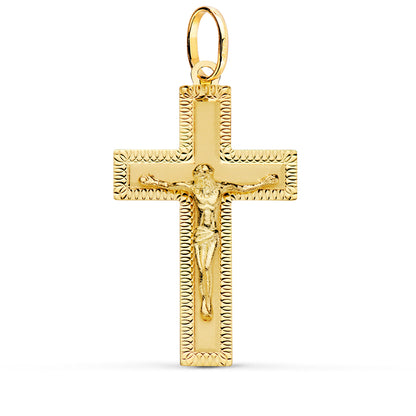 18k cruz oro amarillo con Cristo tallada 34 × 19 mm