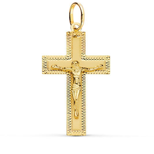 18k cruz oro amarillo con Cristo tallada 34 × 19 mm