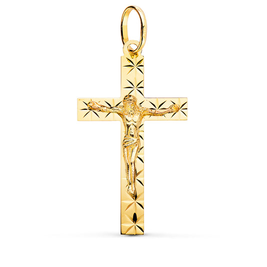 18k cruz oro amarillo con Cristo tallada 35 × 20 mm