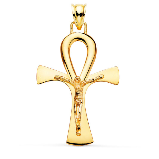 18k cruz de la vida oro amarillo con Cristo en brillo 36 × 23 mm