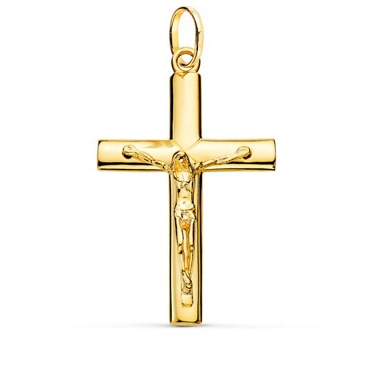 18k cruz oro amarillo cristo maciza medio palo redondo brillo 38 × 24 mm