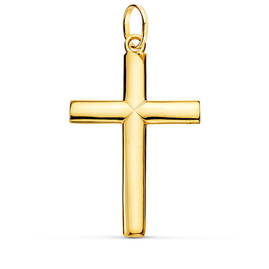 18k cruz oro amarillo lisa maciza medio palo redondo brillo 38 × 24 mm