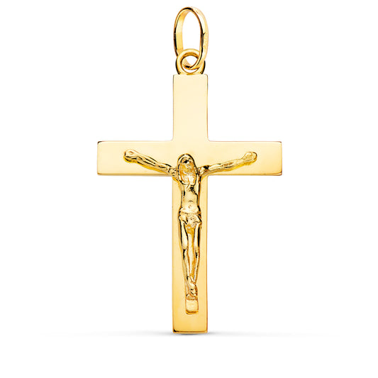 18k cruz oro amarillo cristo maciza palo rectangular brillo 38 × 24 mm