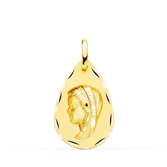 18k medalla oro amarillo virgen niña gota talla clásica 23×15 mm