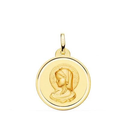 18k medalla oro amarillo virgen María bisel 20 mm