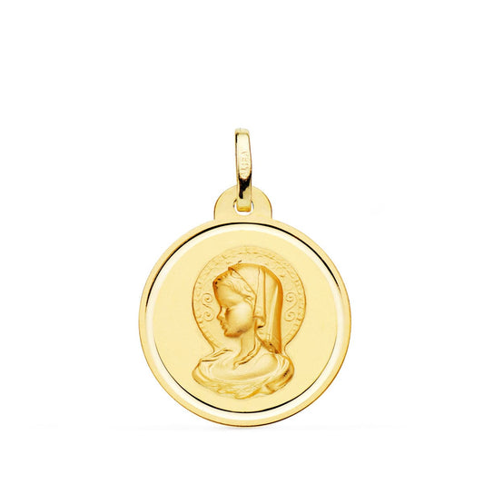 18k medalla oro amarillo virgen María bisel 20 mm