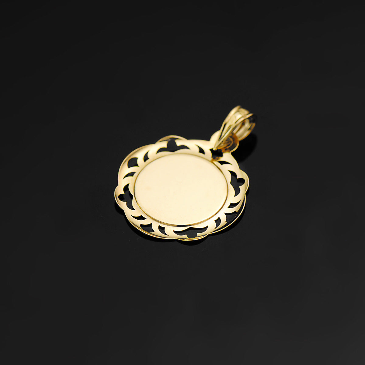 18k medalla oro amarillo virgen niña cerco calado en brillo 20 × 18 mm