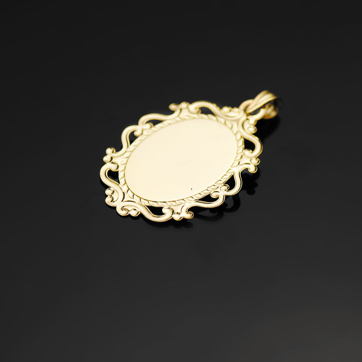 18k medalla oro amarillo virgen niña cerco calado en brillo 31 × 21 mm