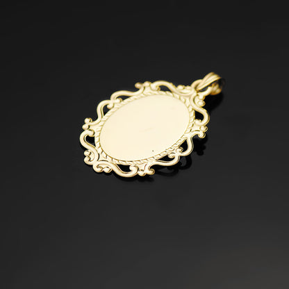18k medalla oro amarillo virgen niña cerco calado en brillo 31 × 21 mm