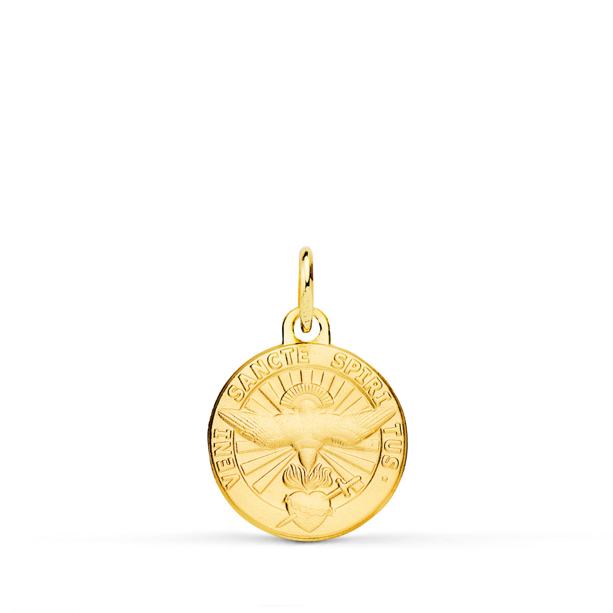 18k medalla oro amarillo Espíritu Santo latín matizada 14 mm