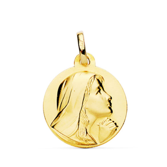18k medalla oro amarillo virgen María rezando matizada 18 mm