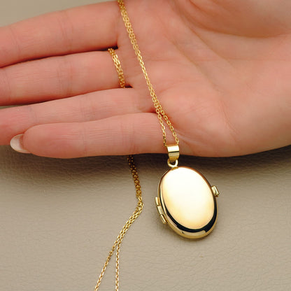 Guardapelo Dije Portafotos Oro Amarillo Oval Liso 18k - 25x20 mm