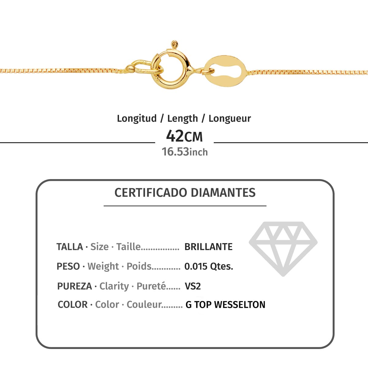 18k collar oro amarillo cruz 8 × 5 mm con diamante (0.015 qt.)